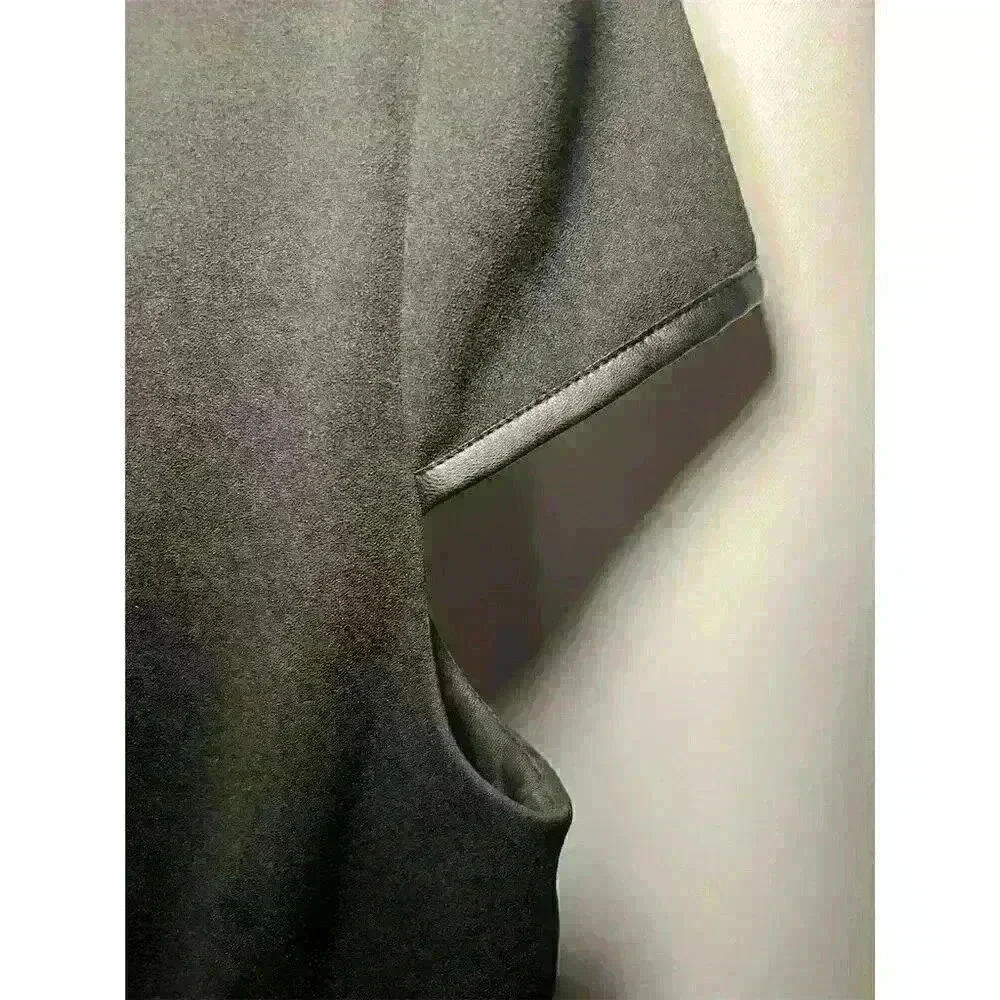 Betsey Johnson Women's Black Sheath Dress Faux Leather Trim Size 12 Knee Length - Picture 5 of 12